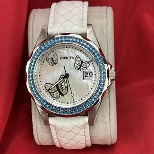 Invicta Lady Angel Quartz Watch Butterflies Model 23644 New Battery Leather Band